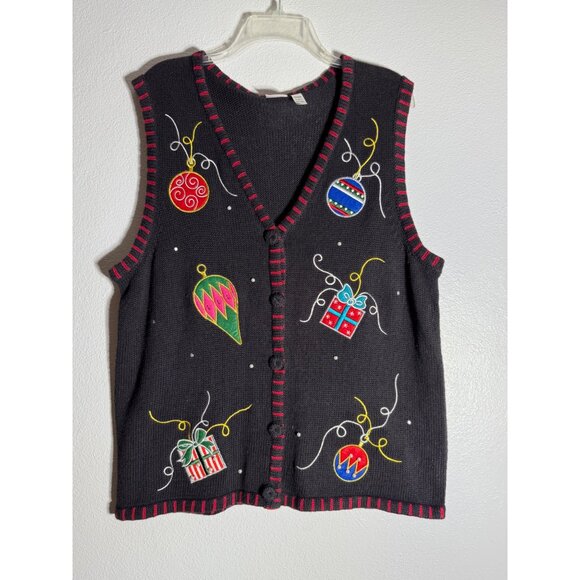 Holiday Editions Women XLarge black Christmas Sweater Vest - Picture 1 of 15